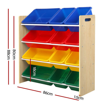 Keezi Kids Toy Box 12 Bins Bookshelf Organiser Children Storage Rack