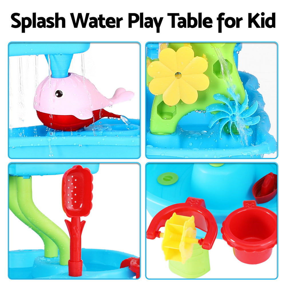 Keezi Kids Sand and Water Table 4-Tier Waterfall Sandpit Toys Beach Shovel