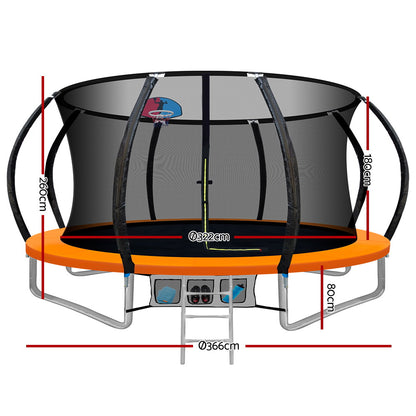 Everfit 12FT Trampoline for Kids w/ Ladder Trampoline Enclosure Safety Net Rebounder Orange