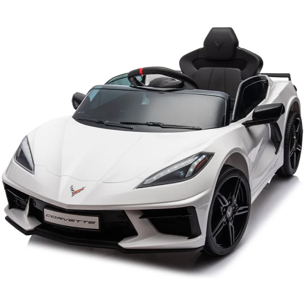 12V Licensed V8 Corvette Battery Powered Sports Kids Ride On Car – White