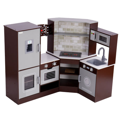 VEVOR Kitchen Playset Kids Pretend Cooking Play Toy 24 Piece Accessories Brown